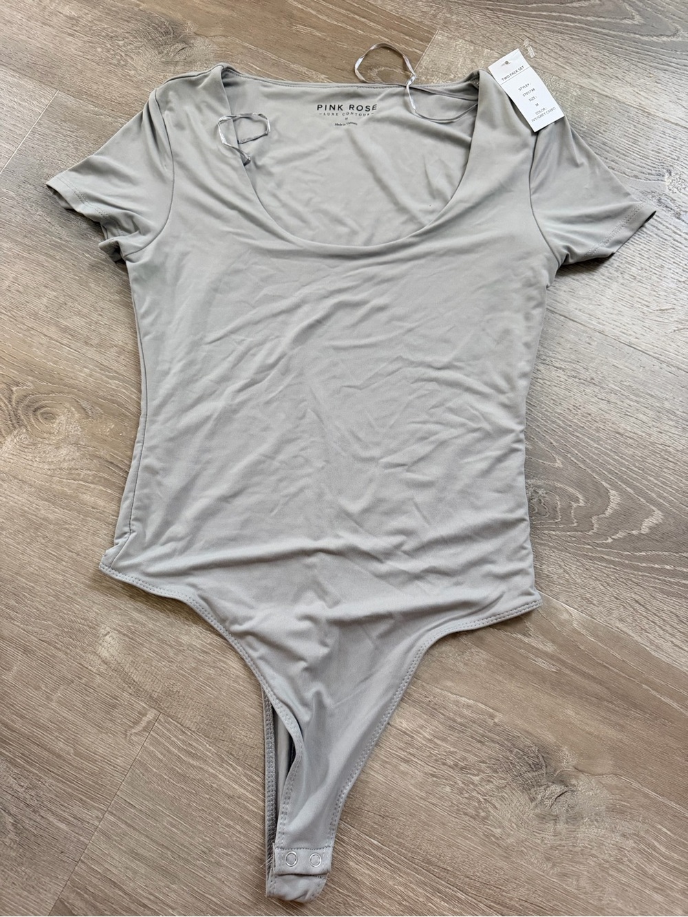 Pink Rose Short Sleeve Scoop Neck Bodysuit - Light Taupe
